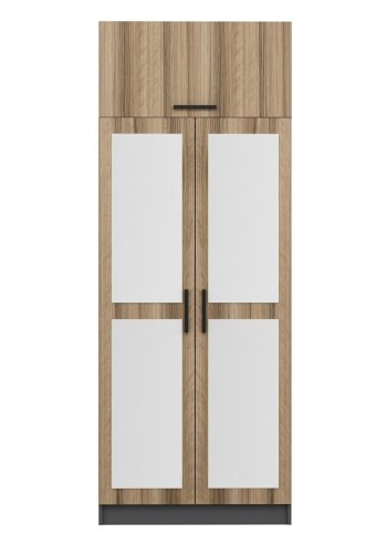 FUNZI LIVING 2225 garderobeskap, m speil, 3 drer, 1 hylle, 2 henger, 1 rom - eikefarget.