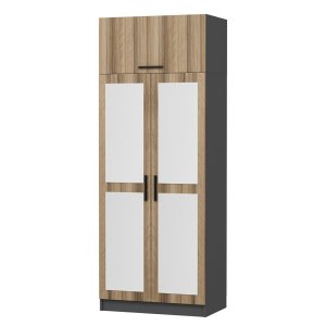 FUNZI LIVING 2225 garderobeskab, m. spejl, 3 lger, 1 hylde, 2 bjlestnger, 1 rum - egetrsfarvet