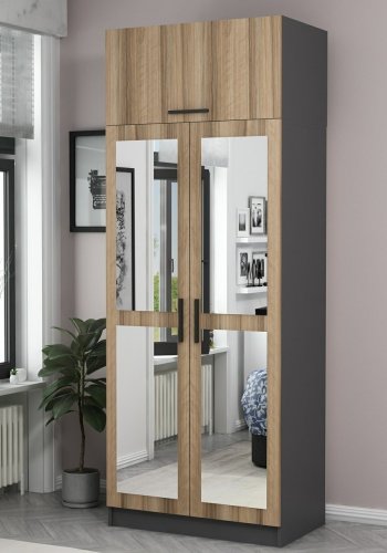 FUNZI LIVING 2226 garderobe, m speil, 3 drer, 1 hylle, 2 henger, 1 rom - eikefarget.