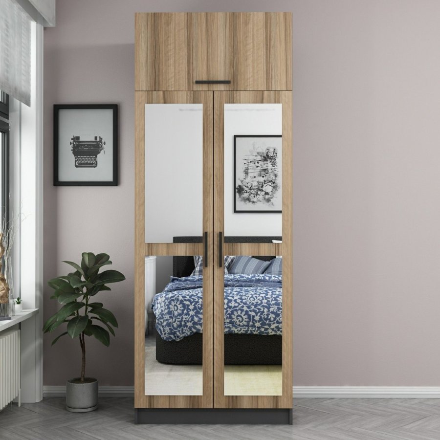 FUNZI LIVING 2226 garderobe, m speil, 3 drer, 1 hylle, 2 henger, 1 rom - eikefarget.