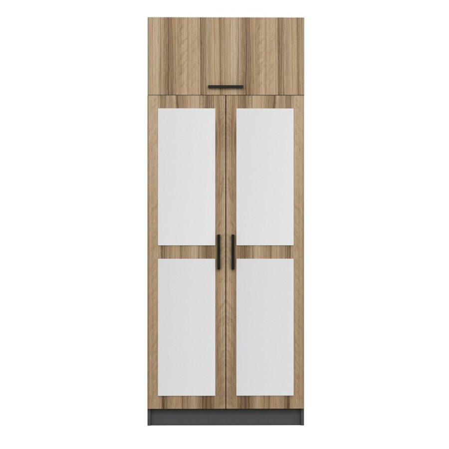 FUNZI LIVING 2226 garderobe, m speil, 3 drer, 1 hylle, 2 henger, 1 rom - eikefarget.