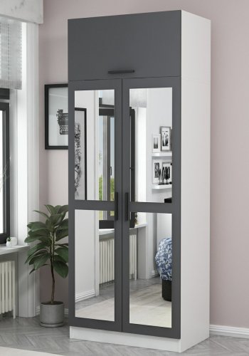 FUNZI LIVING 2227 garderobe, m speil, 3 drer, 1 hylle, 2 henger, 1 rom - antrasittgr.