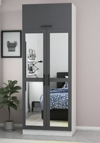 FUNZI LIVING 2227 garderobe, m speil, 3 drer, 1 hylle, 2 henger, 1 rom - antrasittgr.
