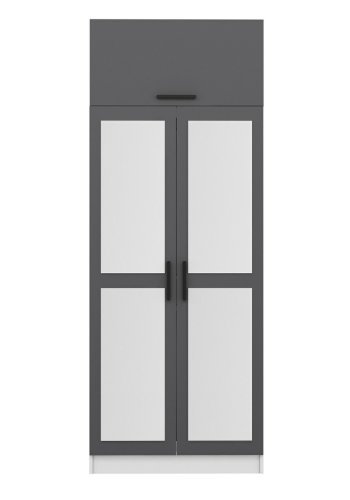 FUNZI LIVING 2228 garderobeskap, m speil, 3 drer, 1 hylle, 2 henger, 1 rom - antrasittgr.