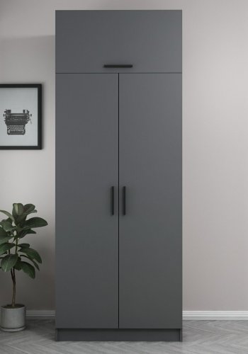 FUNZI LIVING 2229 garderobeskap, m. 3 drer, 1 hylle, 2 henger, 1 rom - antrasittgr melamin