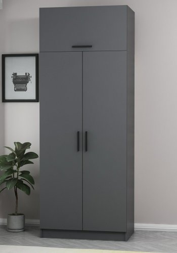 FUNZI LIVING 2229 garderobeskap, m. 3 drer, 1 hylle, 2 henger, 1 rom - antrasittgr melamin