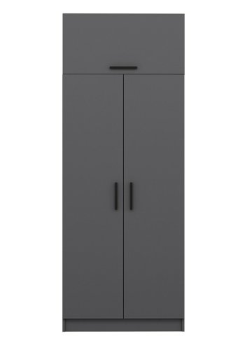 FUNZI LIVING 2229 garderobeskap, m. 3 drer, 1 hylle, 2 henger, 1 rom - antrasittgr melamin