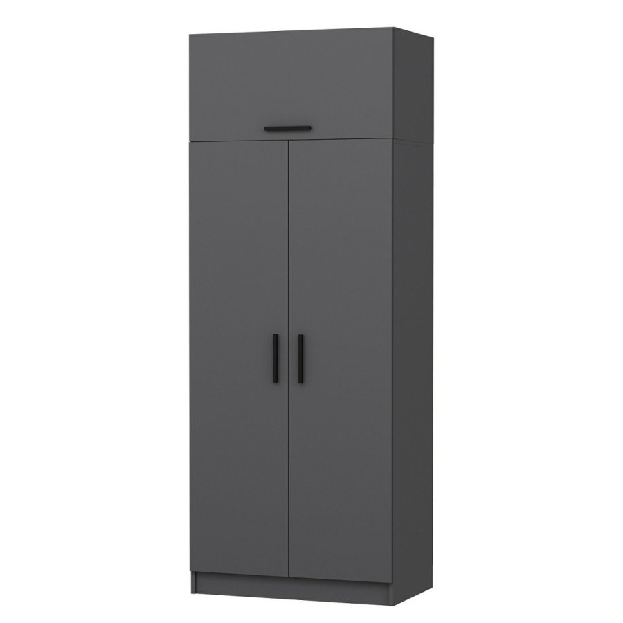 FUNZI LIVING 2229 garderobeskap, m. 3 drer, 1 hylle, 2 henger, 1 rom - antrasittgr melamin