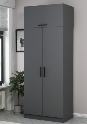 FUNZI LIVING 2230 garderobeskap, m. 3 drer, 1 hylle, 2 henger, 1 rom - antrasittgr melamin