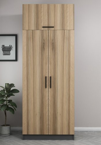 FUNZI LIVING 2231 garderobeskap, m. 3 drer, 1 hylle, 2 henger, 1 rom - eikefarget/antrasittgr