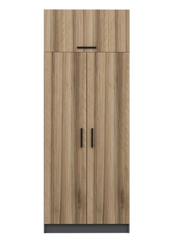 FUNZI LIVING 2231 garderobeskap, m. 3 drer, 1 hylle, 2 henger, 1 rom - eikefarget/antrasittgr