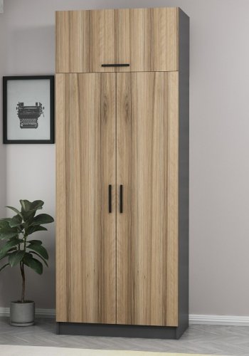 FUNZI LIVING 2232 garderobeskap, m. 3 drer, 1 hylle, 2 henger, 1 rom - eikefarget/antrasittgr