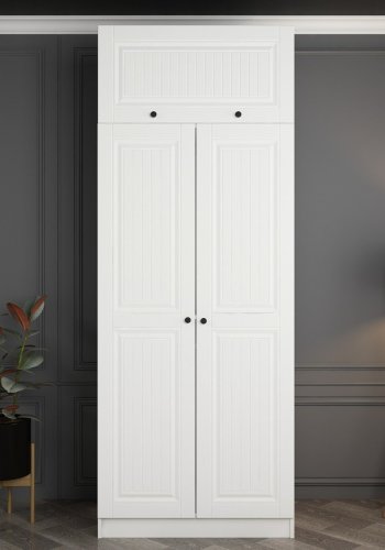 FUNZI LIVING 2236 garderobeskap, m. 3 drer, 1 hylle, 2 hengerstenger, 1 rom - hvit melamin