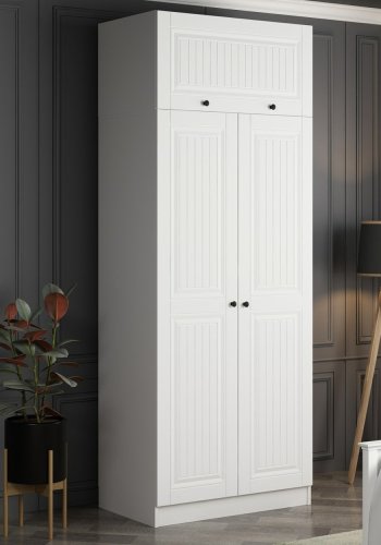 FUNZI LIVING 2236 garderobeskap, m. 3 drer, 1 hylle, 2 hengerstenger, 1 rom - hvit melamin