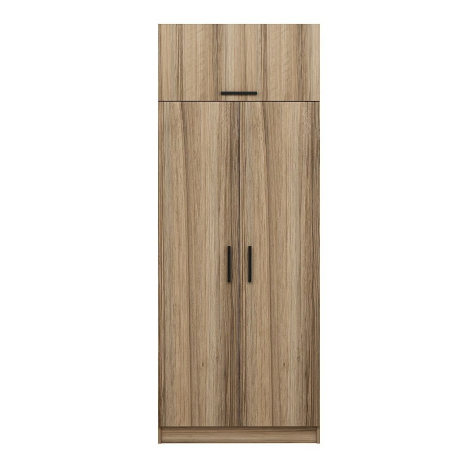 FUNZI LIVING 2237 garderobeskap, m. 3 drer, 1 hylle, 2 henger, 1 rom - eikefarget melamin