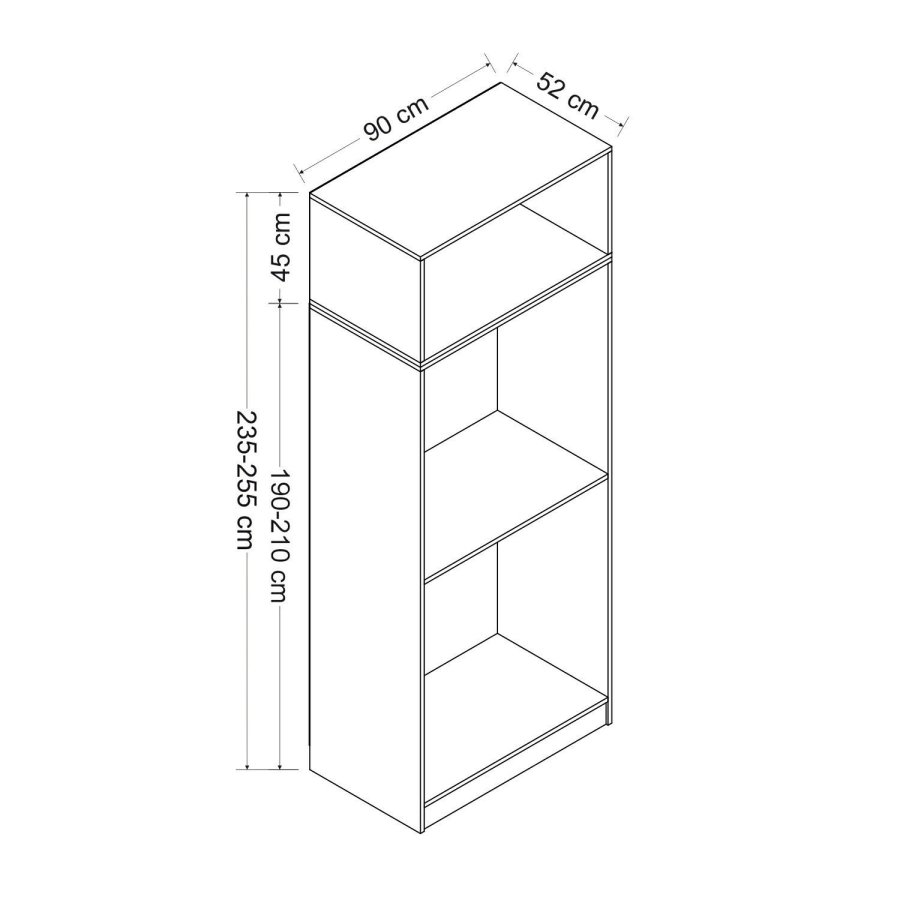 FUNZI LIVING 2237 garderobeskap, m. 3 drer, 1 hylle, 2 henger, 1 rom - eikefarget melamin