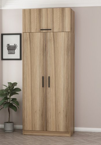 FUNZI LIVING 2238 garderobeskap, m. 3 drer, 1 hylle, 2 henger, 1 rom - eikefarget melamin