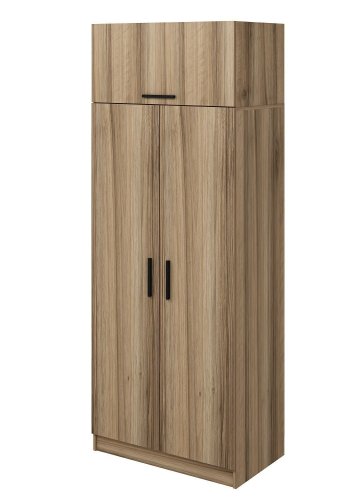 FUNZI LIVING 2238 garderobeskap, m. 3 drer, 1 hylle, 2 henger, 1 rom - eikefarget melamin