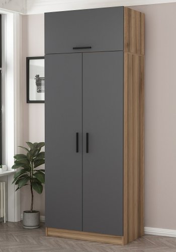 FUNZI LIVING 2239 garderobeskap, m. 3 drer, 1 hylle, 1 rom - antrasittgr og brun melamin