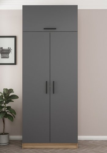 FUNZI LIVING 2239 garderobeskap, m. 3 drer, 1 hylle, 1 rom - antrasittgr og brun melamin