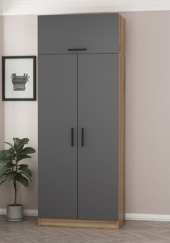 FUNZI LIVING 2239 garderobeskap, m. 3 drer, 1 hylle, 1 rom - antrasittgr og brun melamin