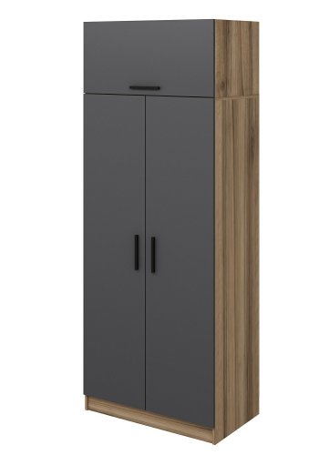 FUNZI LIVING 2239 garderobeskap, m. 3 drer, 1 hylle, 1 rom - antrasittgr og brun melamin