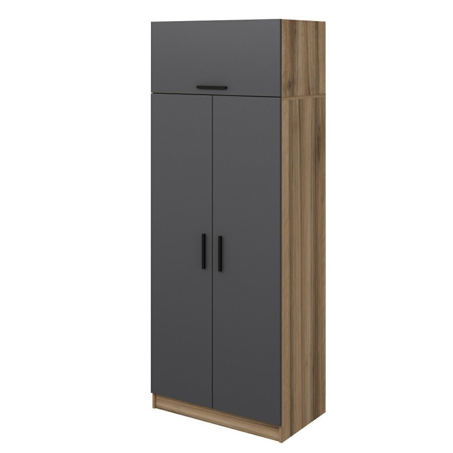 FUNZI LIVING 2240 garderobeskap, m. 3 drer, 1 hylle, 1 rom - antrasittgr og brun melamin