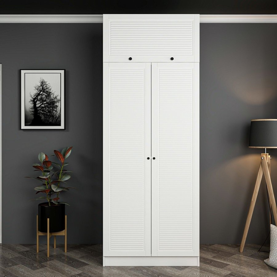 FUNZI LIVING 2241garderobe, m. 3 drer, 1 hylle, 1 rom - hvit melamin