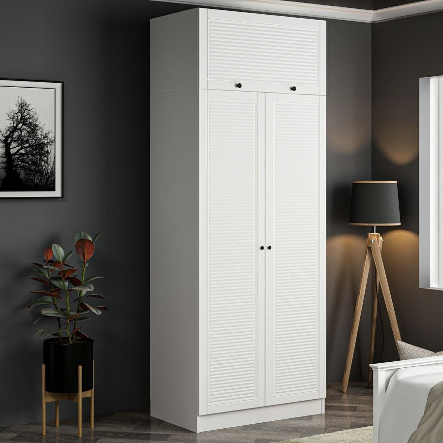 FUNZI LIVING 2241garderobe, m. 3 drer, 1 hylle, 1 rom - hvit melamin