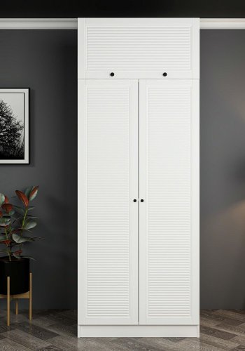 FUNZI LIVING 2242 garderobeskap, m. 3 drer, 1 hylle, 1 rom - hvit melamin