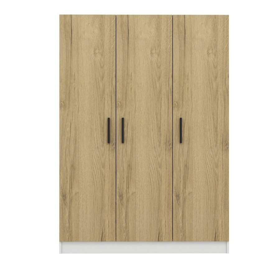 FUNZI LIVING 2243 garderobeskap, m. 3 drer, 1 hengestang, 2 skuffer, 4 hyller - valnttfarget/hvit