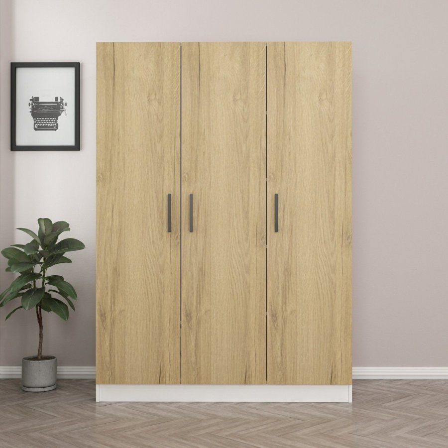 FUNZI LIVING Kale 2244 garderobe, m. 3 drer, 1 hengestang, 2 skuffer, 4 hyller - valnttfarge