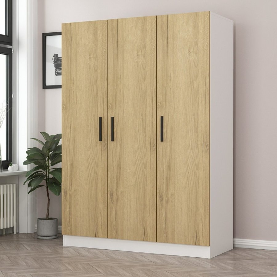 FUNZI LIVING Kale 2244 garderobe, m. 3 drer, 1 hengestang, 2 skuffer, 4 hyller - valnttfarge