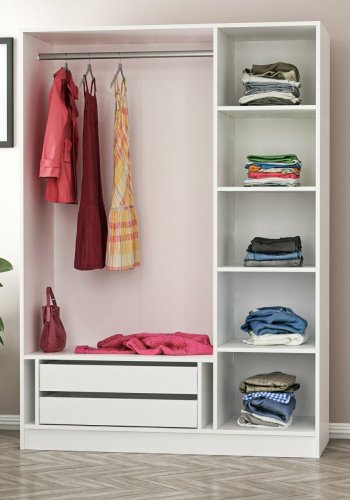 FUNZI LIVING Kale 2244 garderobe, m. 3 drer, 1 hengestang, 2 skuffer, 4 hyller - valnttfarge