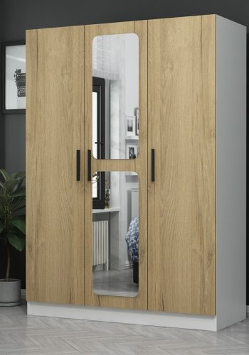 FUNZI LIVING 2245 garderobeskap, speil, 3 drer, 1 hengestang, 2 skuffer, 4 hyller - valntt