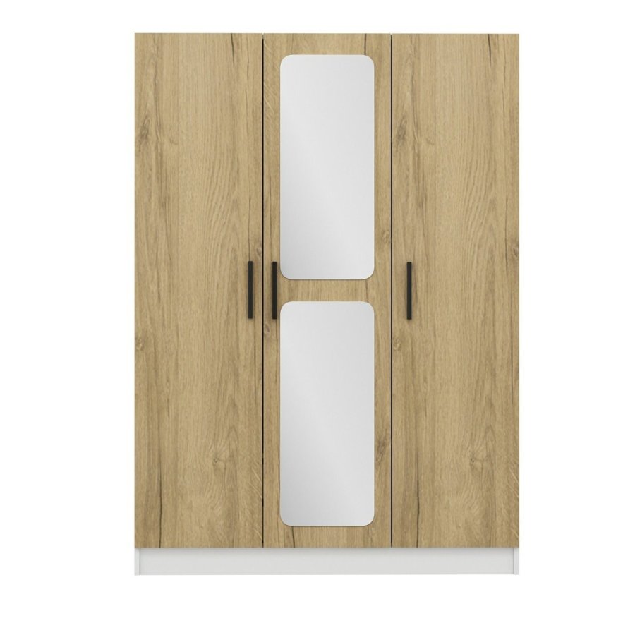 FUNZI LIVING 2245 garderobeskap, speil, 3 drer, 1 hengestang, 2 skuffer, 4 hyller - valntt