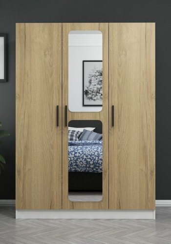 FUNZI LIVING 2246 garderobeskap, speil, 3 drer, 1 hengestang, 2 skuffer, 4 hyller - valntt