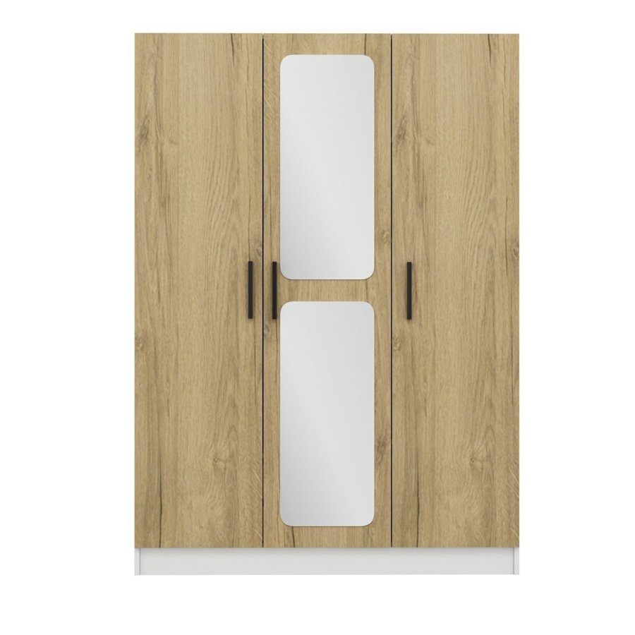 FUNZI LIVING 2246 garderobeskap, speil, 3 drer, 1 hengestang, 2 skuffer, 4 hyller - valntt