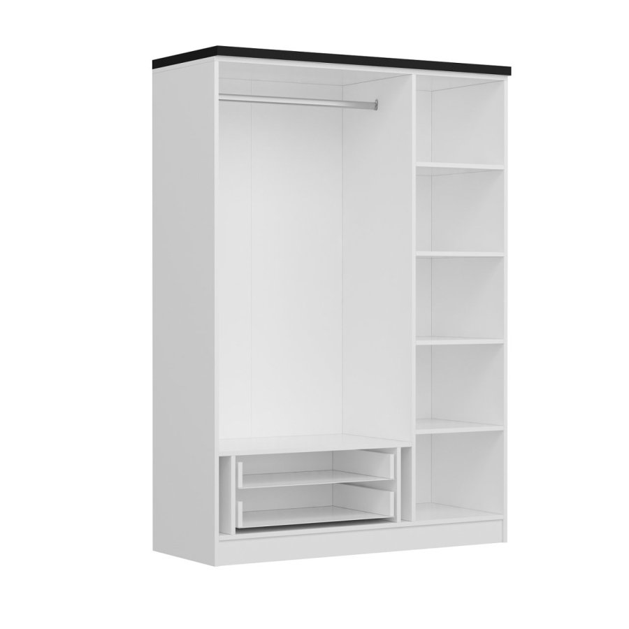 FUNZI LIVING 2247 garderobeskap, m. 3 drer, 1 hengestang, 2 skuffer, 4 hyller - hvit melamin