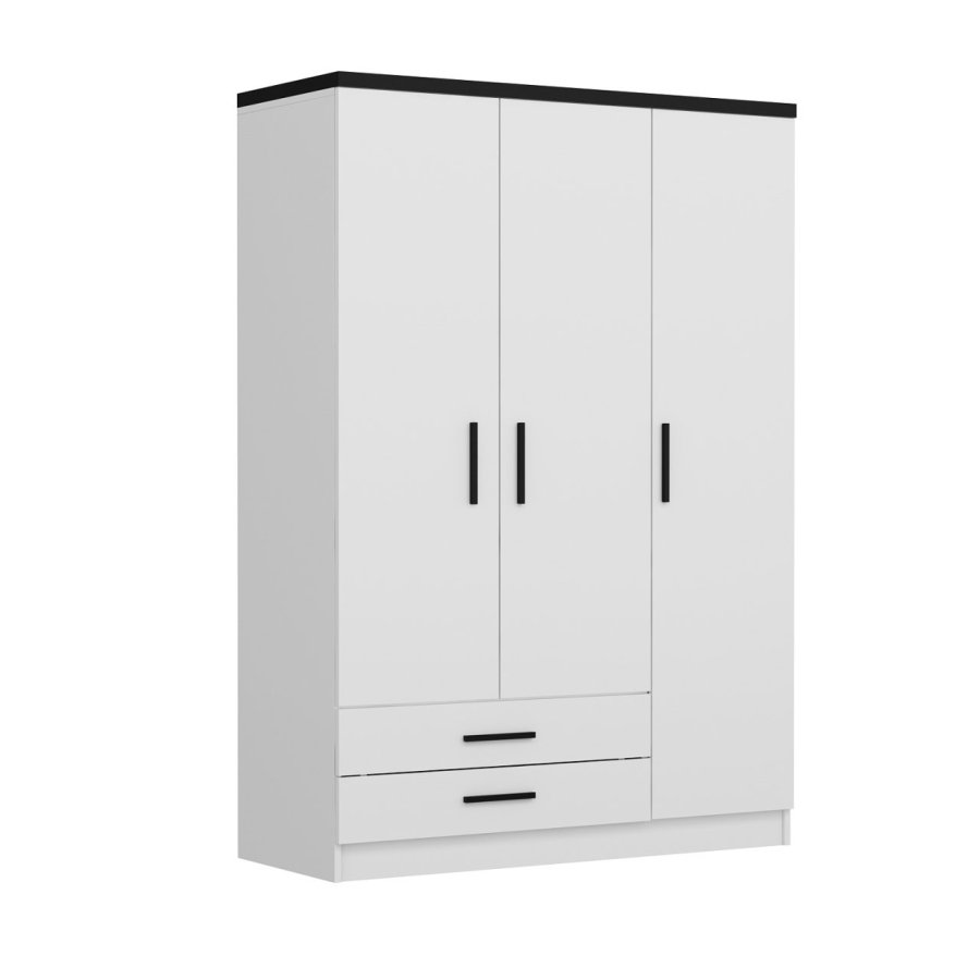 FUNZI LIVING 2248 garderobeskap, m. 3 drer, 1 hengestang, 2 skuffer, 4 hyller - hvit melamin