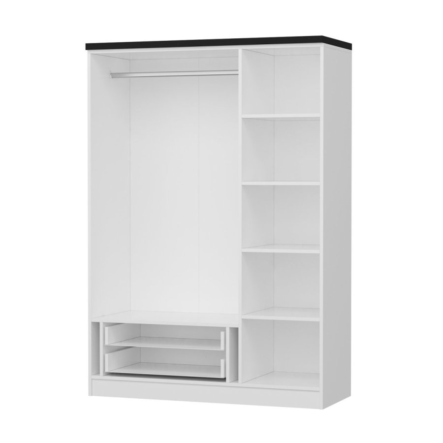 FUNZI LIVING 2248 garderobeskap, m. 3 drer, 1 hengestang, 2 skuffer, 4 hyller - hvit melamin