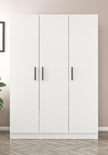 FUNZI LIVING 2249 garderobeskap, m. 3 drer, 1 hengestang, 2 skuffer, 4 hyller - hvit melamin