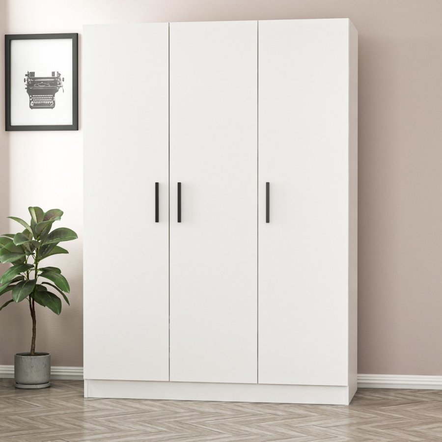 FUNZI LIVING 2250 garderobeskap, m. 3 drer, 1 hengestang, 2 skuffer, 4 hyller - hvit melamin