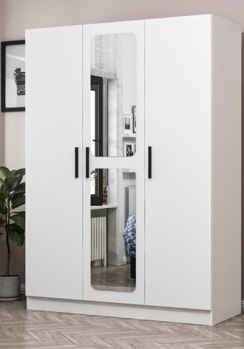 FUNZI LIVING 2252 garderobeskap, m speil, 3 drer, 1 hengestang, 2 skuffer, 4 hyller - hvit melamin