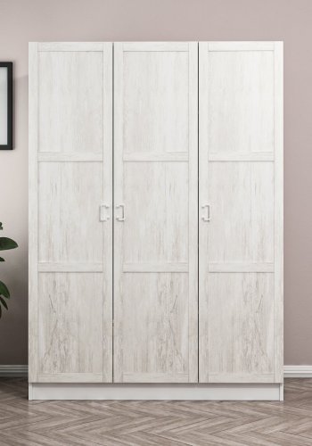 FUNZI LIVING 2254 garderobeskap, m. 3 drer, 1 hengestang, 2 skuffer, 4 hyller - antikk hvit og hvit