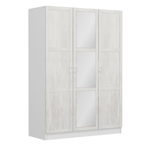 FUNZI LIVING 2256 garderobeskab, spejl, 3 lger, 1 bjlestang, 2 skuffer, 4 hylder - antik hvid/hvid