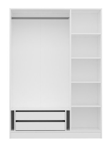 FUNZI LIVING 2257 garderobeskap, m. 3 drer, 1 hengestang, 2 skuffer, 4 hyller - hvit melamin
