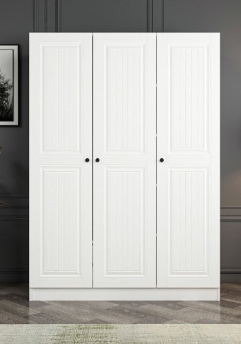 FUNZI LIVING 2258 garderobe, m. 3 drer, 1 hengestang, 2 skuffer, 4 hyller - hvit melamin