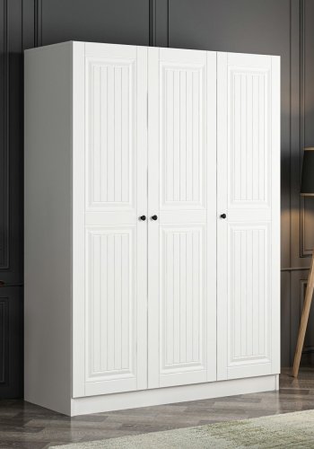 FUNZI LIVING 2258 garderobe, m. 3 drer, 1 hengestang, 2 skuffer, 4 hyller - hvit melamin