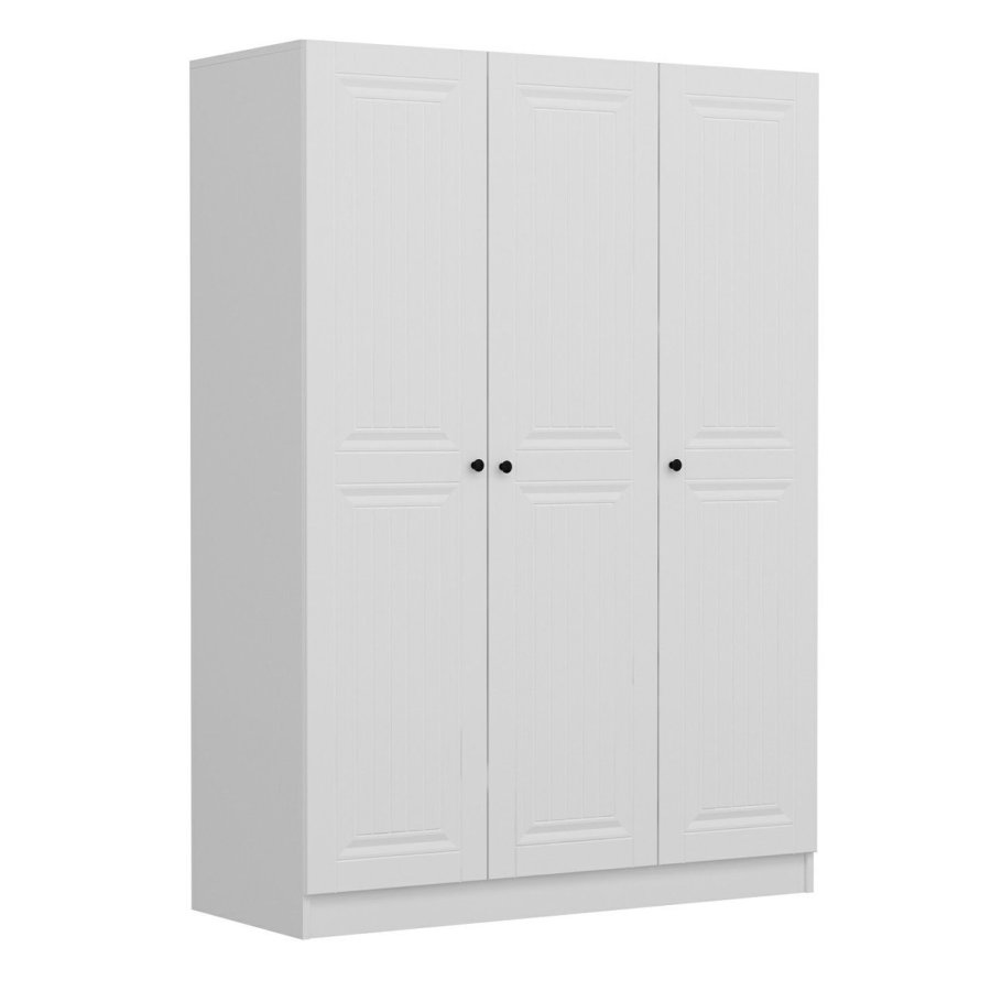 FUNZI LIVING 2258 garderobe, m. 3 drer, 1 hengestang, 2 skuffer, 4 hyller - hvit melamin